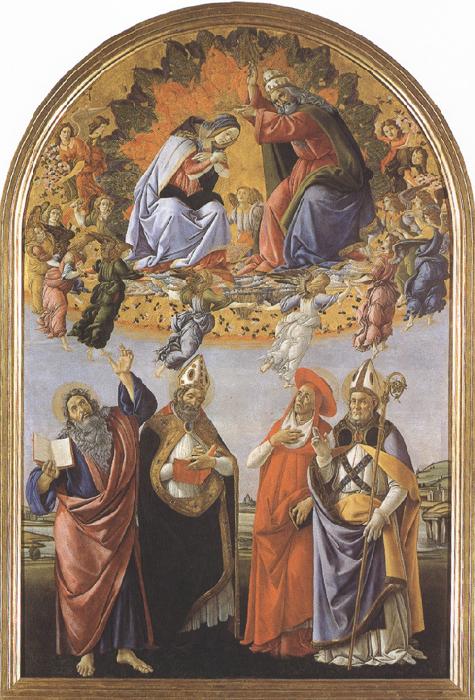Sandro Botticelli Coronation of the Virgin,with Sts john the Evangelist,Augustine,jerome and Eligius or San Marco Altarpiece (mk36)